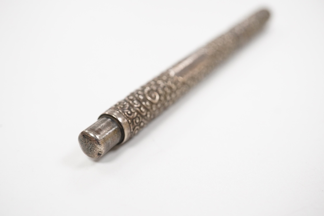 A Mabie Todd & Co. Sterling silver snail pattern eye dropper with flexible nib with over-and-over feed, No.3 size